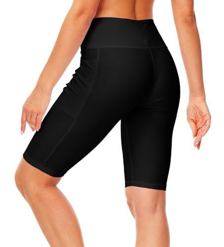 AOBUTE Womens 9"/10"/11" Long Swim Board Shorts High Waisted UPF 50+ Biker Shorts with Pockets3
