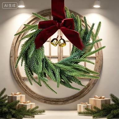 12 Inch Small Red Bow & Leaves Christmas Wreath for Front Door Decoration (Green) - image 2