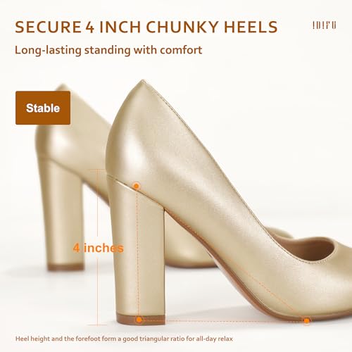 IDIFU Women's IN4 Chunky-HI Block High Heels Closed Pointed Toe Pumps Dress Office Shoes for Women (9, Gold Pu) by IDIFU - Used condition - Image 7