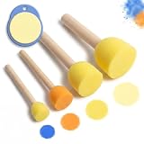 Kit 4 Pincéis de Esponja Redondos Cabo Madeira Pintura Arte DIY Infantil