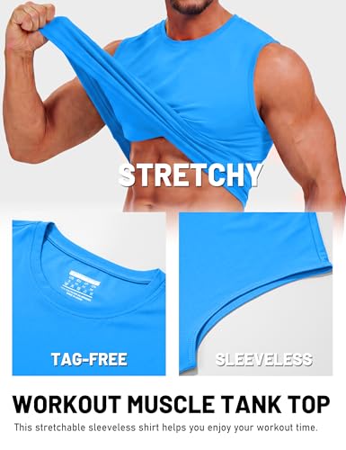 TACVASEN Herren Tank UV Outdoor Fitness Top Sport Bodybuilding T-Shirt Schnelltrocknend Funktionsshirt (S, Azurblau) 6