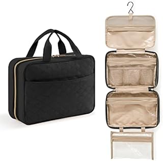 Lifewit Travel Toiletry Bag, Large Hanging Makeup Bag Organizer for Women, Transparent Travel Cosmetic Bag with Hanging Hook for Full Size Bottles, Vacation Essentials, Black