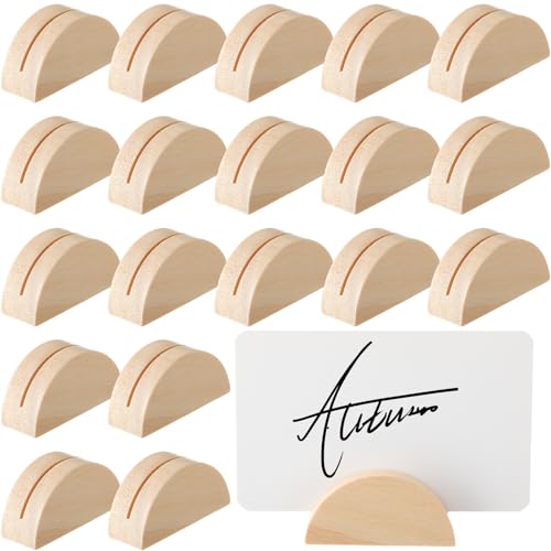 Colingmill 24 Pcs Nature Wood Color Number Stands Indoor Lightweight Wedding Table Name Holder Semicircular Design Place Card Holders Office Tag Photo Menu Clips Banquet Birthday Party Restaurant