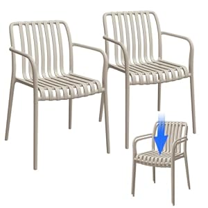 STEELSØN Pincoya Gartenstühle 2er Set – Outdoor Loungesessel Taupe – stapelbarer Balkonstuhl wetterfest & UV-beständig – Gartensessel aus Kunststoff bis 120 kg – Armlehnenstuhl Garten/Balkon/Terrasse