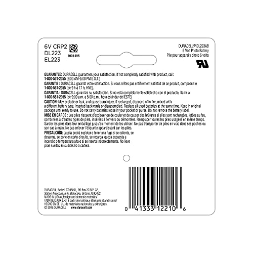 DURACELL Ultra High Power Lithium Battery, 223, 6V