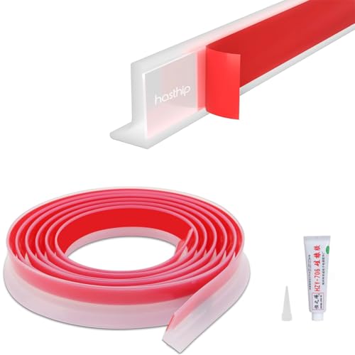 Image of HASTHIP 59Inches Shower Threshold Water Dam Guard with Glue, Silicone Waterproof Barrier, Self-Adhesive Water Stopper Shower Splash Guard for Kitchen