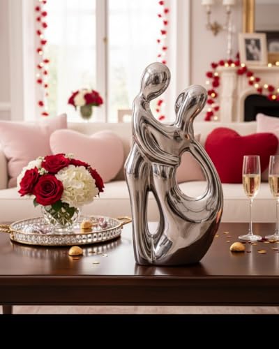 Image of Xtore Abstract Metallic Couple Ceramic Figurine for Modern Home Decor, Symbolic Love Sculpture