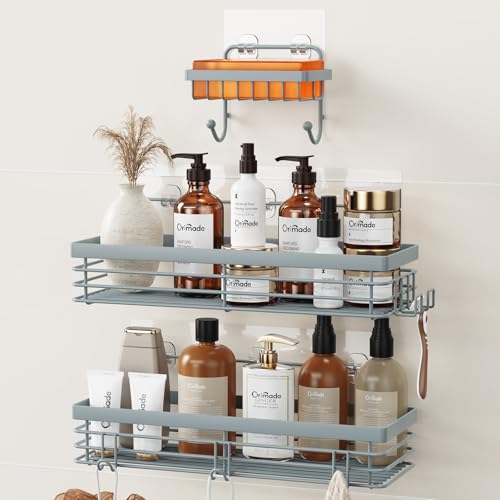 Orimade Adhesive Shower Caddy Soap Dish Holder Shelf with 5