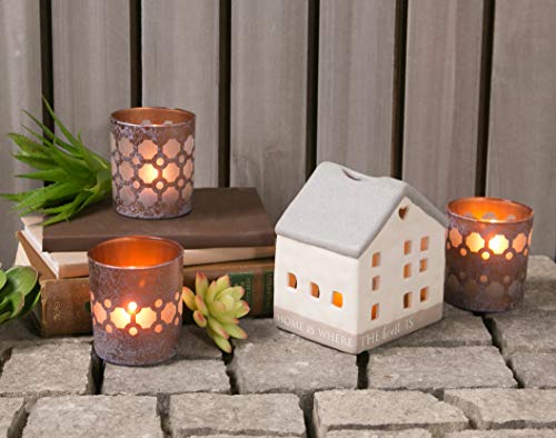 Pavilion Gift Company Bronze And Purple Sponge Frosted Glass Set Of 3 Patterned Candle 3 Assorted Tealight Holders #TOP5
