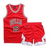 ccaat Basketball-Trikots Set für Kinder - Nr.23 Bulls Jordan Kinder Basketballanzug Basketball Trikots Jersey Set für Kid Jungen Mädchen (XL(Höhe:150-160CM), Bulls red)