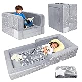 Portable Toddler Travel Bed, 2 in 1 Foldable Toddler Bed Sofa Chair, Soft Baby Kids Travel Floor Beds with Washable Cover, Blanket, Safety Foam Raised Bumper for Camping Hotel Grandma’s House Sleeping
