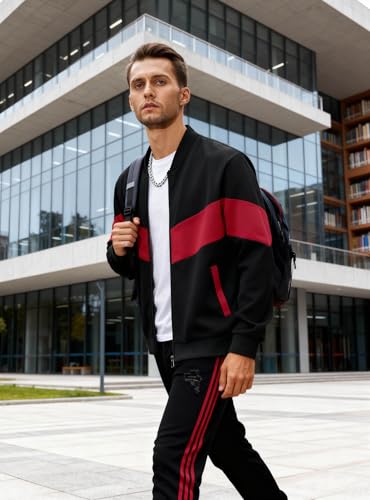 Image of HYPESTFIT Mens Lightweight Jacket Casual Bomber Jacket Color Block Varsity Coat