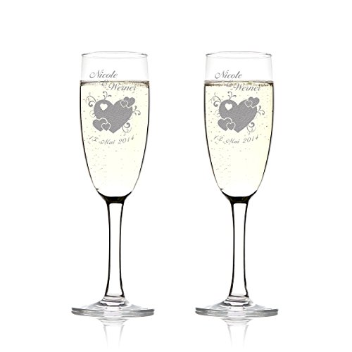 Set di 2 calici da Spumante Personalizzati con Incisione, Regalo di Matrimonio per Coppie di sposi, Nome e Data – Idea Regalo per Matrimonio