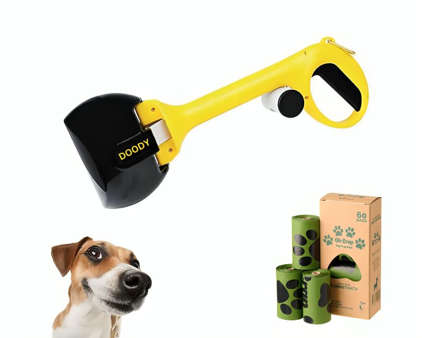 Image of Pooper Scooper for Dogs and Cats with Trash Bags (Including 5 Rolls of Trash Bag) (Yellow)