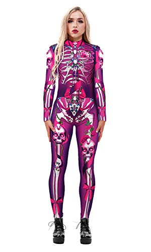 Honeystore Women's Skeleton or Catsuit Costume 3D Stretch Skinny Bodysuit BAX-108 L