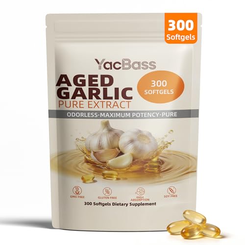YacBass Aged Garlic Extract - 300 Softgels Odorless Garlic Supplement for Heart Health, Immune Support & Antioxidant Benefits,Non-GMO,Gluten Free(1 Pack)