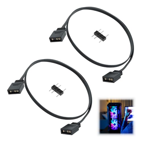 Anrbb Lot de 2 Câble D'extension ARGB 5 V 3 Broches, Rallonge 1m pour Ventilateur LED et Bande Lumineuse, Hub Ventilateur PC ARGB, Adaptateur RGB, Cable RGB PC, Câble LED, Rallonge Électrique 1m
