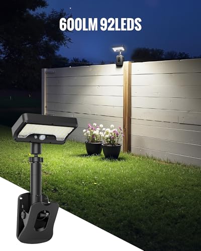 Image of Clip On Solar Lights Outdoor, 3 Modes Motion Sensor Security Light 2 Pack | 92 LED 500LM with Type-C Charging, Waterproof, Chain Link Fence Lights for Deck, Railing, Garden, Gutter, Mailbox, Camping