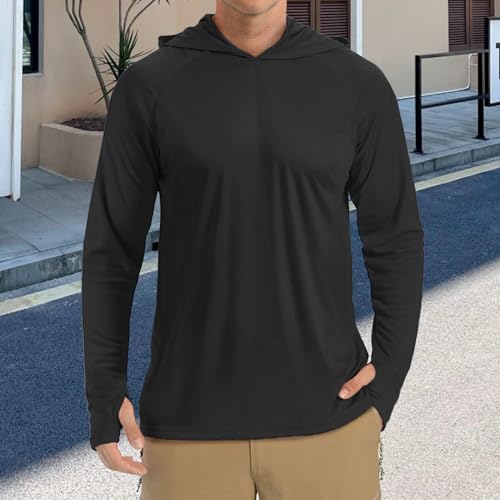 Mens Hooded Outdoor Athletic Tops Sun-Proof Fishing Shirts Dry Fit Gym Running Workout Pullover Casual T-Shirts2