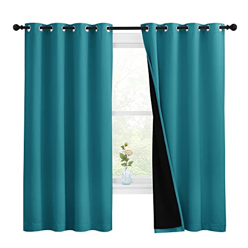 Image of NICETOWN 100% Blackout Curtains with Black Liner, Thermal Insulated Full Blackout 2-Layer Lined Drapes, Energy Efficiency Window Draperies for Bedroom (Peacock Teal, 2 Panels, 55-inch W by 68-inch L)