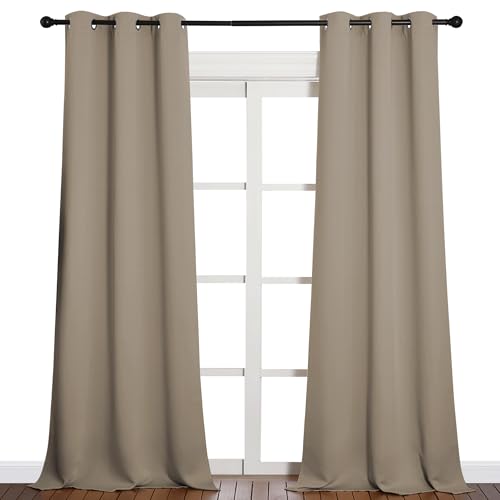 Image of NICETOWN Patio Glass Door Blackout Curtains for Bedroom /Living Room, Privacy Panel Drapes for Dining and Guest Room (Taupe, 42 inches Wide x 90 inches Long, 1 Pair)