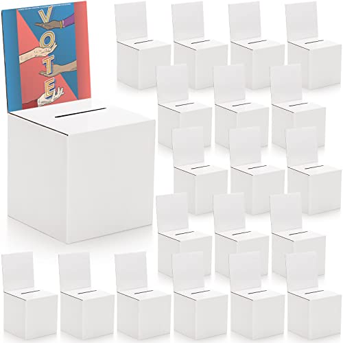 Image of Cedilis 20 Pack Cardboard Ballot Boxes for Ticket, 6x6x6 Inches Raffle Box, Suggestions Voting Donation Boxes with Slot and Header for Charity, White
