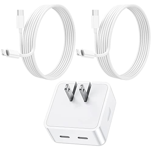 Apple iPhone Chargers Fast Charging Dual USB C Port Foldable Type C Wall Block with 6FT USB C to Lightning Cables for iPhone 14 Pro Max/13/12/12/11/Xs Max/XR/X USB-C Phone Power Adapter Plug