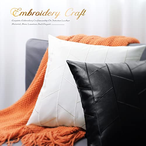 Brawarm Faux Leather Pillow Covers 18 X 18 Inches, Black Leather Pillow Covers Pack Of 2, Geometric Embroidery Leather Decorative Throw Pillows For Living Room Couch Bed Sofa Home #TOP4