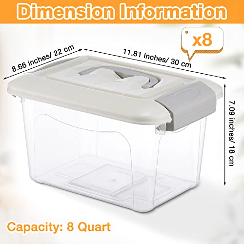 8 Pcs Storage Latch Bin With Lids 8 Qt Clear Plastic Lidded Organizer Bins With Handle Stackable Storage Latching Containers For Home Shelf Office Closet Organize Clothes Toys Snacks Crafts #TOP1
