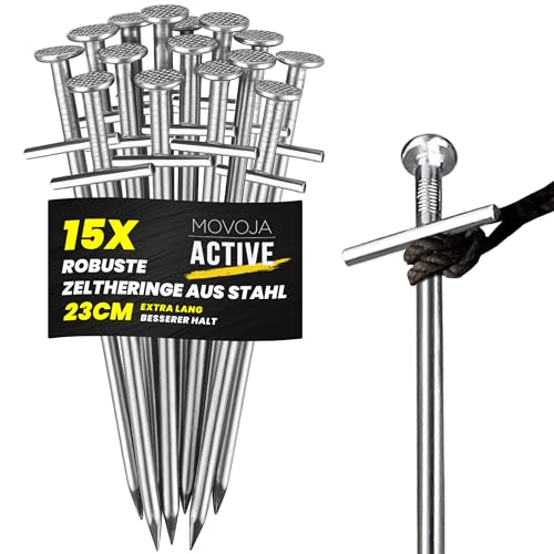 15x Zeltheringe 23cm - Innovativer Quergriff & Robuster Stahl | Outdoor & Camping Heringe Erdnägel stabil Felsbodenhering Stahlheringe Zelt Anker Zeltnägel Harter Boden Zeltheringe sturmsicher
