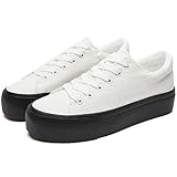 THATXUAOV Womens Platform Sneakers White Tennis Shoes Casual Low Top Fashion Sneakers(White Black,US8