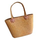 Angoily Strandtasche Seegras Korb Handgewebte Stroh Tasche Blumenkorb Tragetasche Natürlich Leicht für Alltag und Geschenk