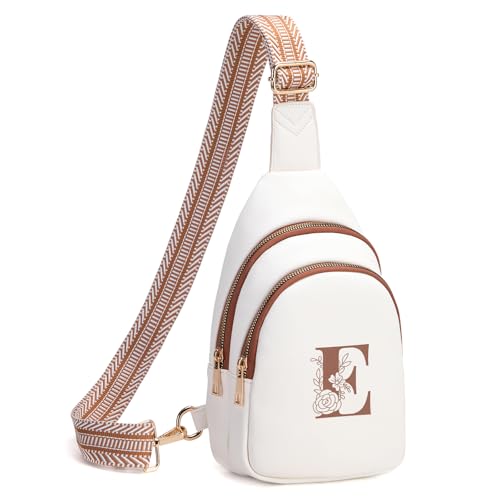 Crossbody Bags for Women Initial Sling Bag Cross Body Fanny Packs Personalized Gifts for Mom Women Wife Beige With Brown E