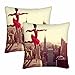 Fodere per Cuscini 18x18 pollici,Set di 2 federe per cuscini per ballerino di danza classica, federe per cuscini morbidi New York Skyline Buildings Vintage Teal Pillow Cases Decor