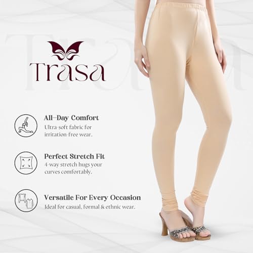 Image of TRASA Ultra Soft Cotton 4 Way Stretchable Churidar Solid Regular and Plus 20 Colours Leggings for Womens and Girls -Sizes :-M, L, XL, 2XL, 3XL, 4XL, 5XL, 6XL
