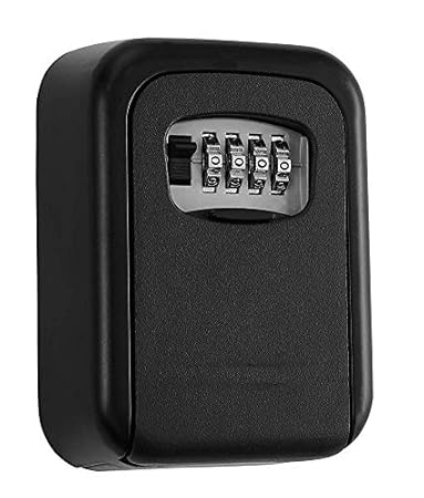 RKPM HOMES Key Storage Cabinets Box, 4-Digit Combination Lock Box, Wall Mounted Lock Box, Metal Key Safe Combination Storage Box, Resettable Code (Black)