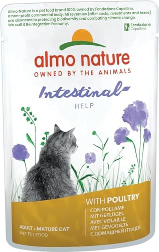 Almo Nature Functional- Intestinal Help- Nassfutter für Erwachsene und reife Katzen mit empfindlichem Darm- mit Geflügel- Unterstützung für das Mikrobiom- 70 g (Packung mit 30)