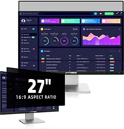 27 Inch Computer Privacy Screen Filter for 16:9 Widescreen Monitor, Removable Eye Protection Anti Glare Blue Light Filter Privacy Shield, Anti Scratch Anti Spy Screen Protector Film 27 In