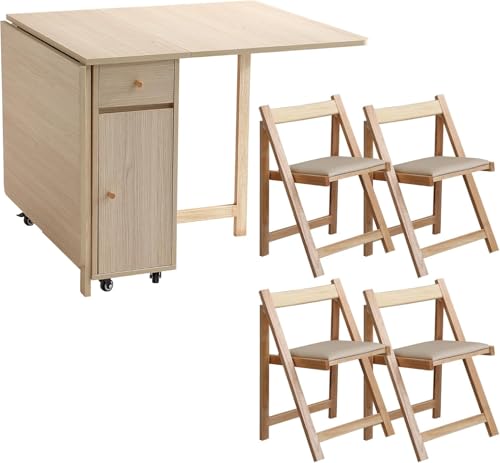 Wood Drop Leaf Dining Table & 4 Chairs Set