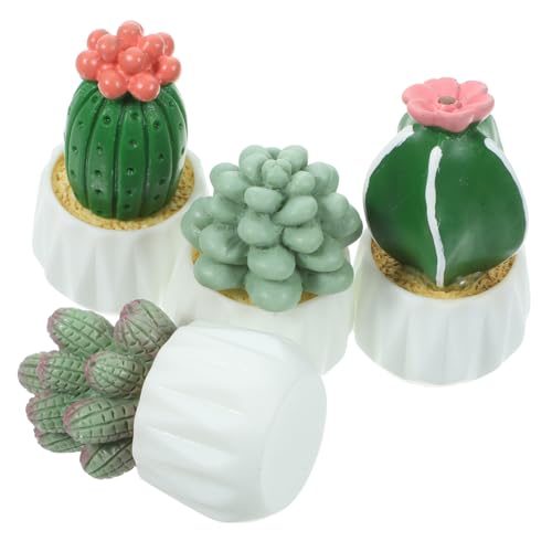 DRESSOOS Lot De 4 Mini Cactus Décoratifs en Résine Figurines Miniatures en Pot pour La Maison Et Le Bureau