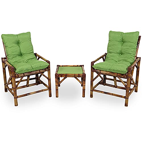 Kit Cadeiras de Bambu 2 Lugares com Almofadas Verde 1 Kit Cadeiras de Bambu 2 Lugares com Almofadas Verde