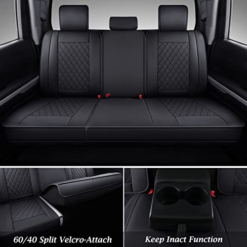 Image of Coverado Toyota Tundra Seat Covers, Leather Car Seat Covers Full Set Automotive Seat Covers Protector Compatible with 2007-2021 Toyota Tundra Crew /Crewmax /Extended /Double Cab(Black)