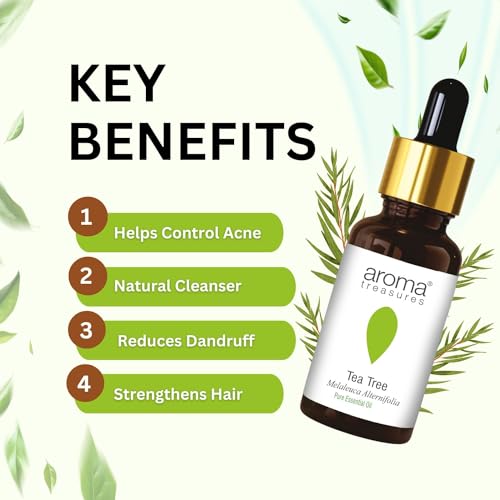 Image of Aroma Treasures Tea Tree essential oil 100% Pure, multipurpose essential oil for acne, hair, skin, body, dandruff (30ml)