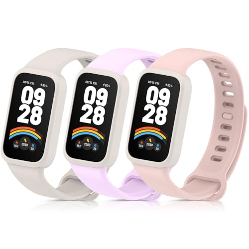 ENCorrea 3 Piezas Correas Compatible con Xiaomi Miband 9 Active/Redmi Watch Band 3 (Purple, Pink, Starlight)