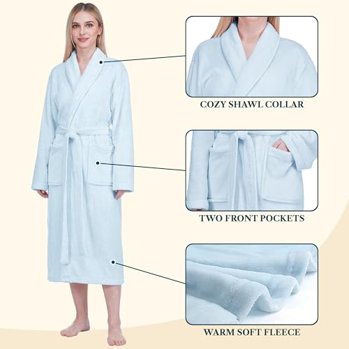 Image of PAVILIA Womens Robe Fleece Plush Soft, Fluffy Fuzzy Cozy Warm Bathrobe, Shower Spa House Long Robe for Women
