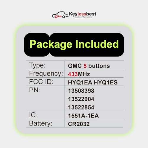 Keylessbest Replacement for 2019 2020 2021 2022 2023 Chevrolet Silverado GMC Sierra 1500 2500 3500 Key Fob Remote Control HYQ1EA HYQ1ES 5 Buttons 433MHz by Keylessbest - Used condition - Image 3