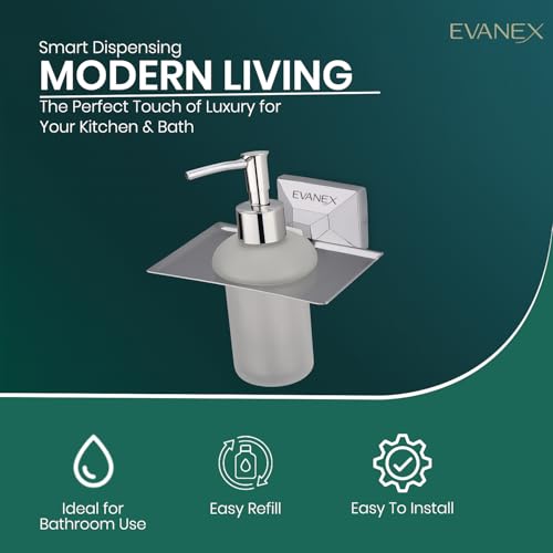 Image of EVANEX EVANEX 304 Grade Stainless Steel Stand Glass Bottle Liquid Soap Dispenser /Hand Wash Gel, Conditioner, Sanitizer Stand, Shampoo Dispenser /Bathroom Accessories Set (Vento)