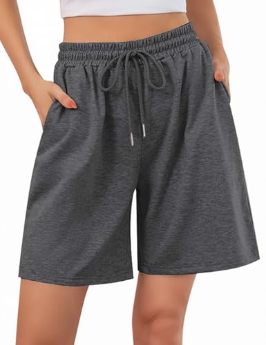 Jezonga Shorts Damen Sporthose Kurz Sport Shorts Jogginghose Sommer mit Taschen Sportshorts Hohe Taille Trainingshose Kurze Short High Waist Elastischer Bund zum Fitness Running Gym Dunkelschwarz M