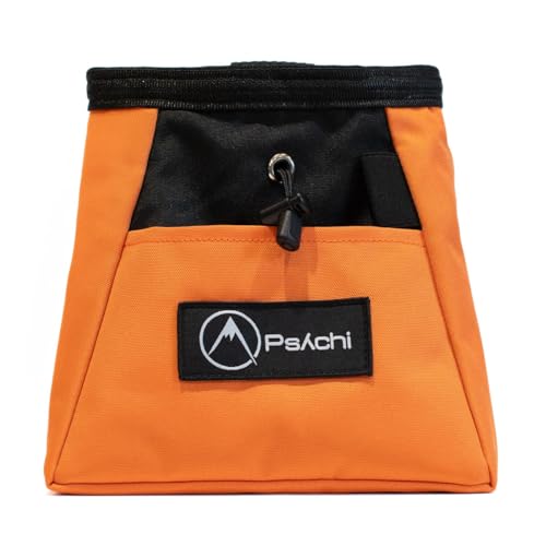 Bolsa de tiza Psychi OG naranja con bolsillos para escalada en roca