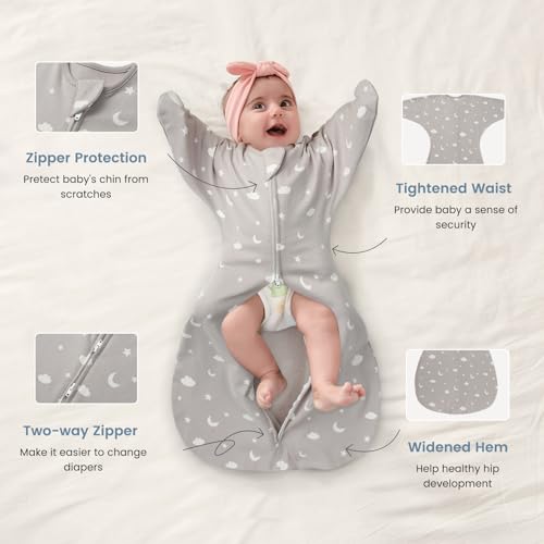 Image of ZIGJOY Swaddle Sleep Sack 6-12 Months, 1.0 Tog Cotton Baby Swaddle Blanket